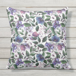 Purple and Blue Cool Colours Floral Outdoor Pillow