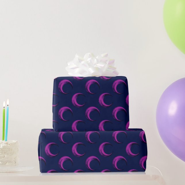 Purple and Blue Crescent Moons Pattern Halloween Wrapping Paper (Party Gifts)