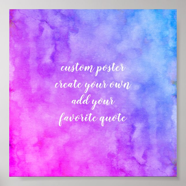 purple and blue custom add your quote watercolor poster (Front)
