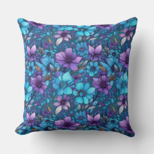 Purple And Blue Daisies  Throw Pillow