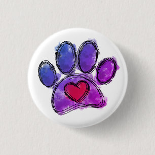 Purple and Blue Dog Lover Drawing Watercolor 1 Inch Round Button