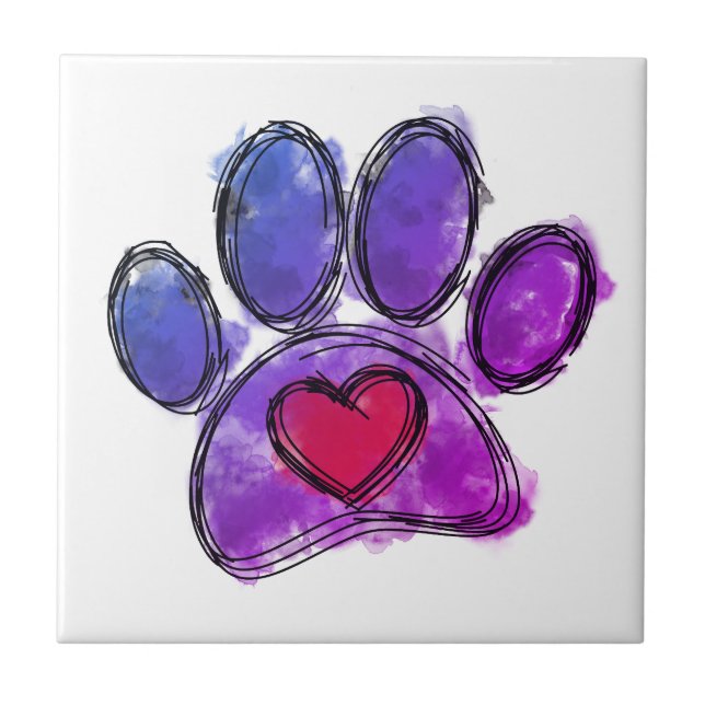 Purple and Blue Dog Lover Drawing Watercolor Tile (Front)