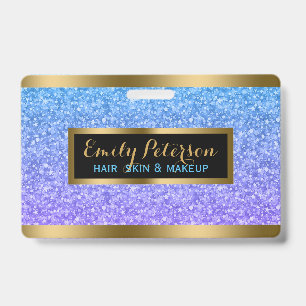 Purple And Blue Faux Glitter Gold Accents Badge