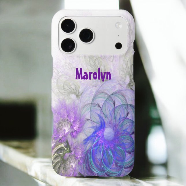 Purple and Blue Floral Abstract Artwork (back iPhone cover with template text)