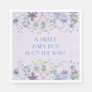 Purple and Blue Floral Boy Shower Paper Napkin