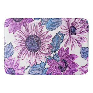 Purple and Blue Floral Delight Bath Mat