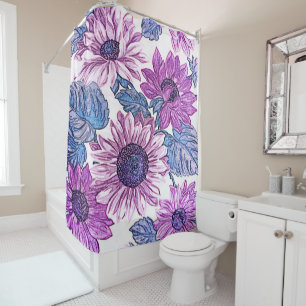 Purple and Blue Floral Delight Bath Shower Curtain