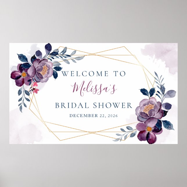 Purple and Blue Floral Gold Frame  Poster (Front)