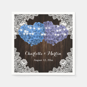 Purple and Blue Floral Hearts Wood Lace Wedding Napkin