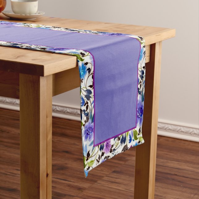Purple and blue floral medium table runner (In Situ)