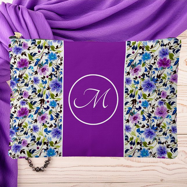 Purple and blue floral monogram accessory pouch (Creator Uploaded)