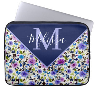 Purple and blue floral personalized   laptop sleeve