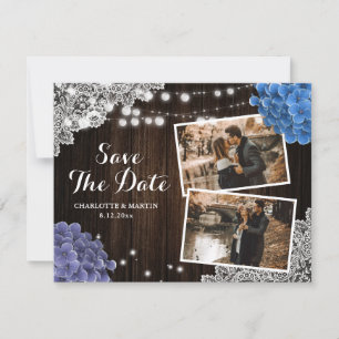 Purple and Blue Floral Photo Collage Wedding Save The Date