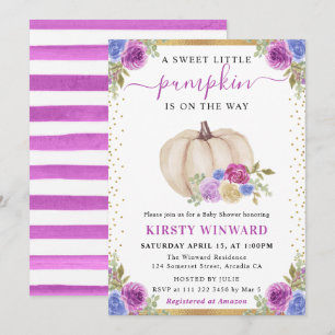 Purple and Blue Floral Pumpkins Fall Baby Shower Invitation