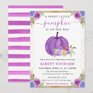 Purple and Blue Floral Pumpkins Fall Baby Shower Invitation