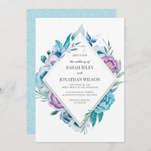 Purple and Blue Floral Wedding invitation