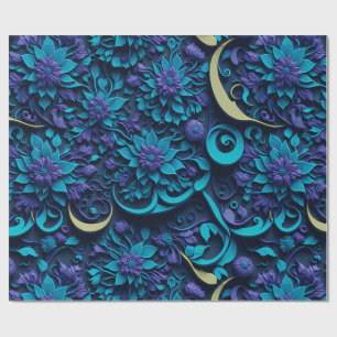 Purple and Blue Flower Pattern Wrapping Paper