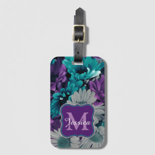 Purple and Blue Flower Smash Personalised Luggage Tag