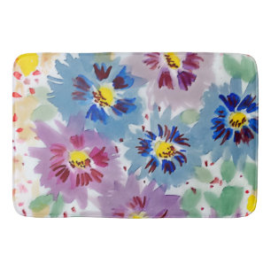 Purple and blue flowers bath mat