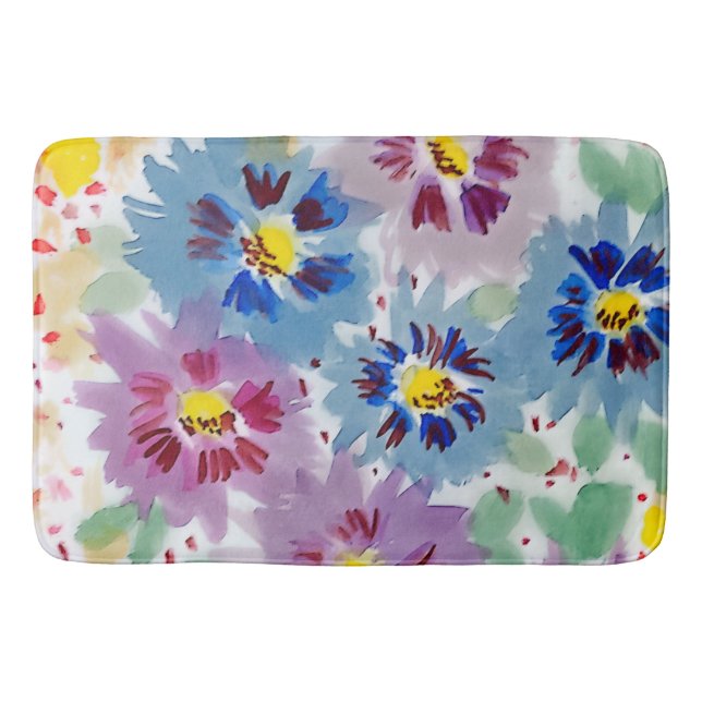 Purple and blue flowers bath mat (Front)