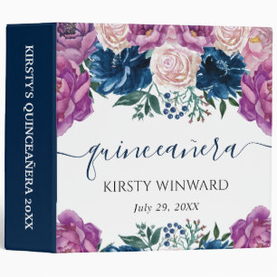 Purple and Blue Flowers Quinceanera Photo Album Binder