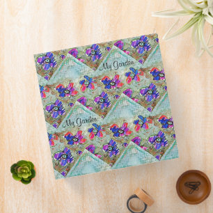 Purple and Blue Flowers Squares Zigzags Binder