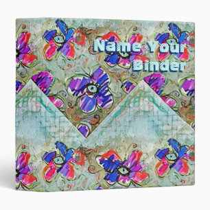 Purple and Blue Flowers Squares Zigzags Binder