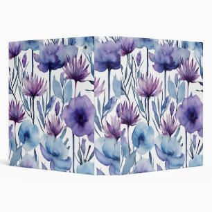 Purple And Blue Flowers Watercolor Floral Design Binder