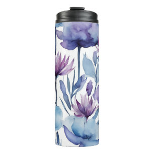 Purple And Blue Flowers Watercolor Floral Design Thermal Tumbler