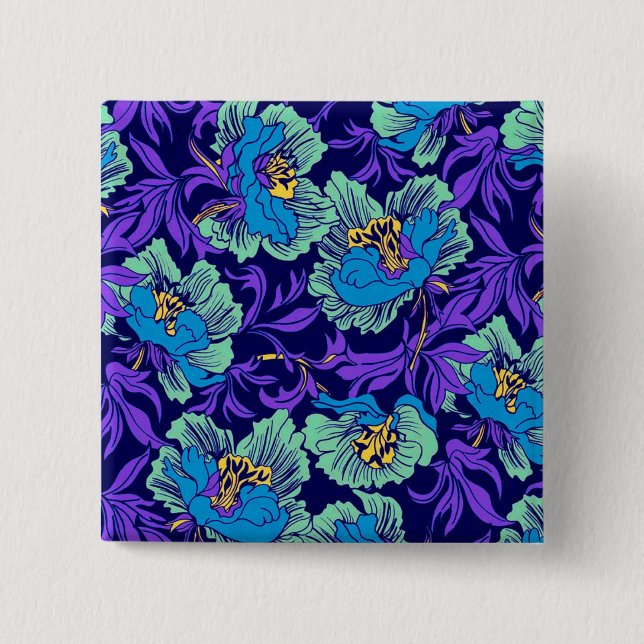 Purple and Blue Flowers William Morris 2 Inch Square Button (Front)