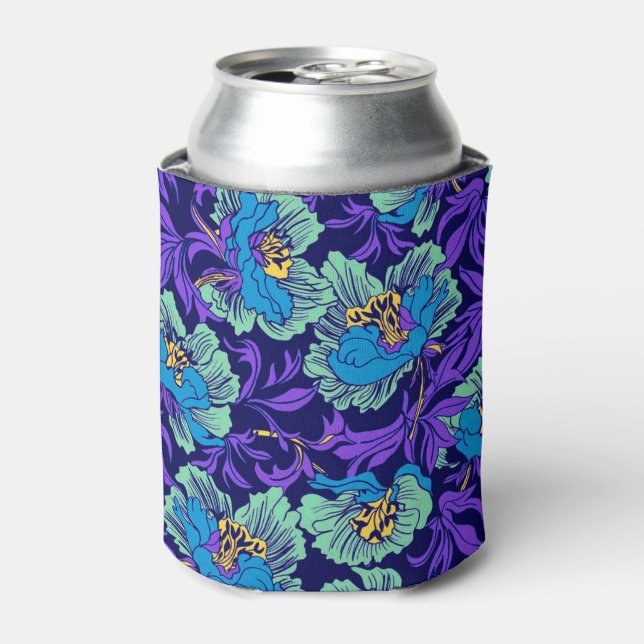 Purple and Blue Flowers William Morris Can Cooler (Can Front)