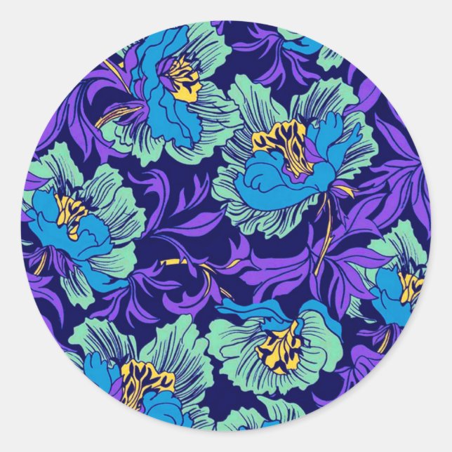 Purple and Blue Flowers William Morris Classic Round Sticker (Front)