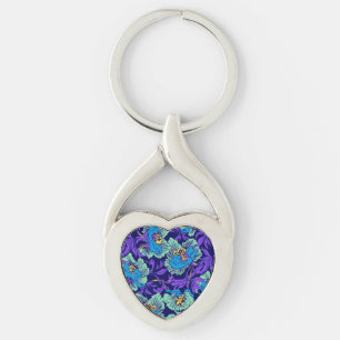 Purple and Blue Flowers William Morris Keychain
