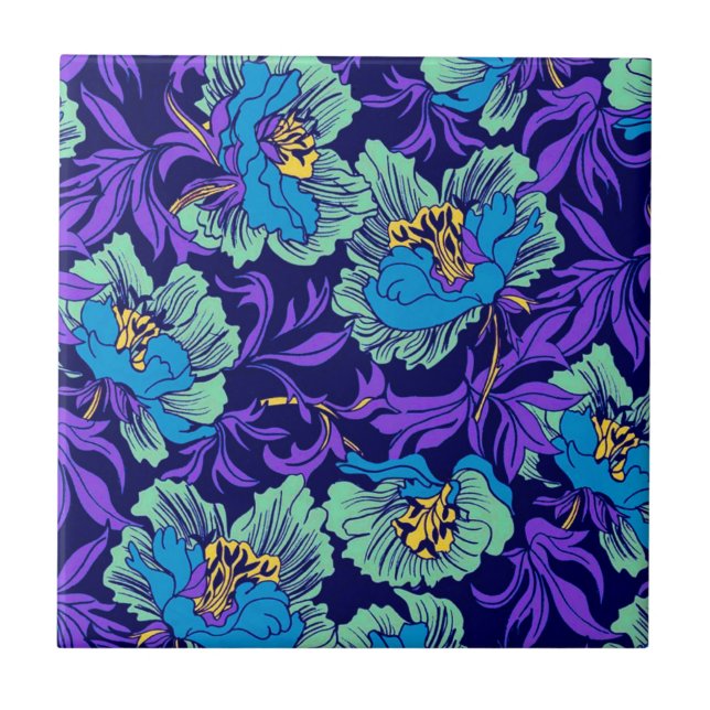 Purple and Blue Flowers William Morris Tile (Front)