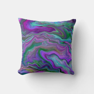Purple and Blue Fluid Art Throw Pillow