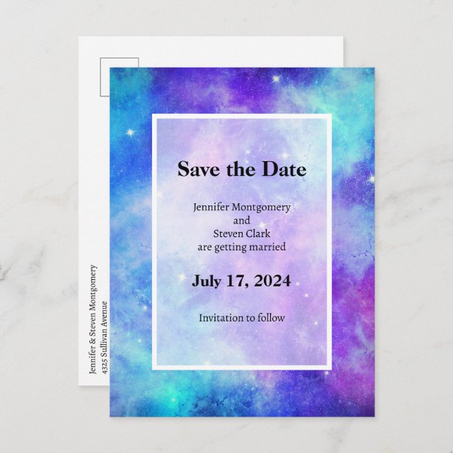 Purple and Blue Galaxy Space Abstract Announcement Postcard (Front/Back)