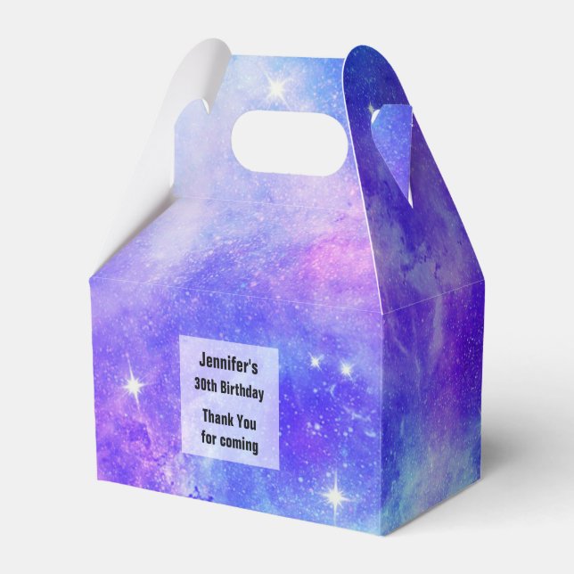 Purple and Blue Galaxy Space Abstract Birthday Favor Box (Front Side)
