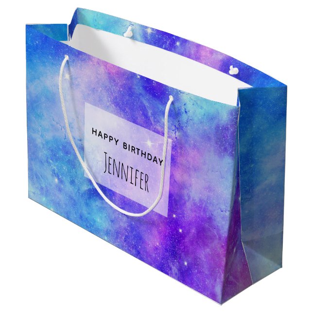 Purple and Blue Galaxy Space Abstract Birthday Large Gift Bag (Back Angled)