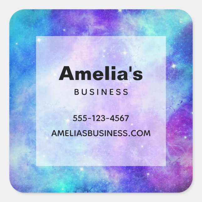Purple and Blue Galaxy Space Abstract Business Square Sticker (Front)