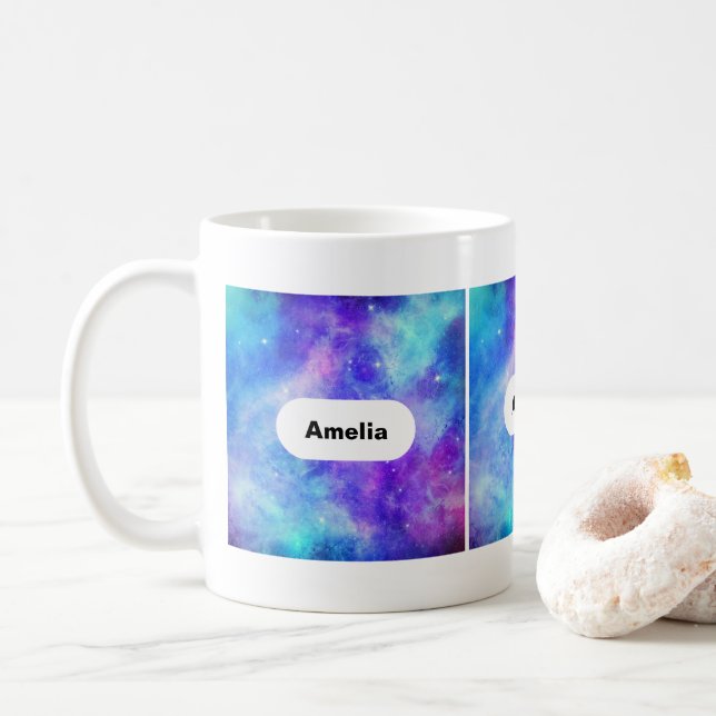 Purple and Blue Galaxy Space Abstract Coffee Mug (With Donut)