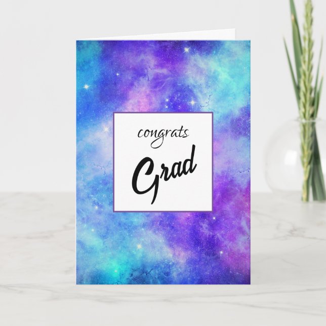 Purple and Blue Galaxy Space Abstract Graduation Card (Front)