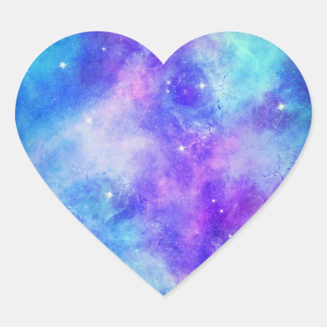 Purple and Blue Galaxy Space Abstract Heart Sticker (Front)