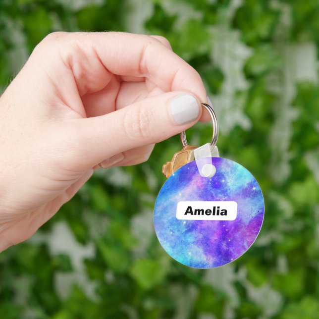 Purple and Blue Galaxy Space Abstract Keychain (Hand)