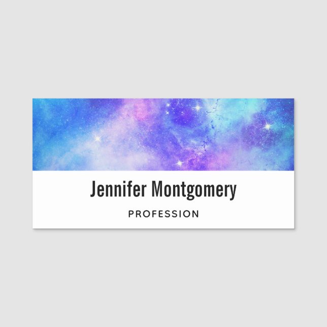 Purple and Blue Galaxy Space Abstract Name Tag (Front)