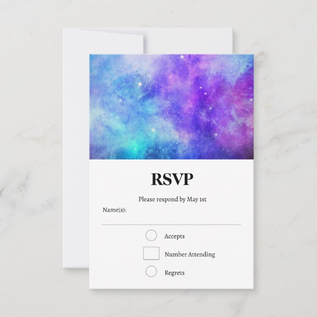 Purple and Blue Galaxy Space Abstract RSVP Card (Front)