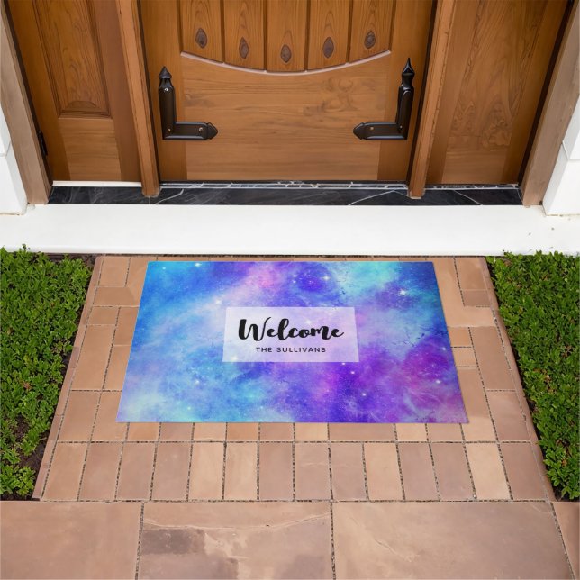 Purple and Blue Galaxy Space Abstract Welcome Doormat (Outdoor)