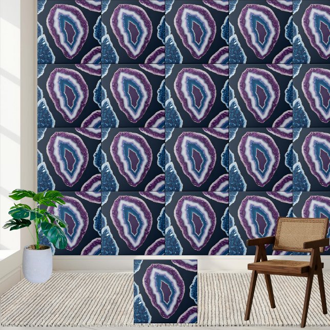 Purple and Blue Geode Slice Pattern Tile (Purple and Blue Geode Slice Pattern Tile)