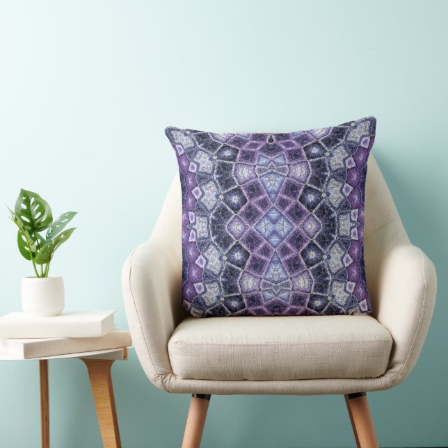 Purple and Blue Geometric Kaleidoscope Pattern Throw Pillow (Chair)