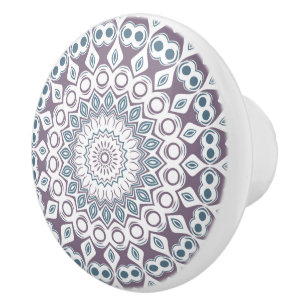 Purple and Blue Geometric Mandala Pattern Ceramic Knob