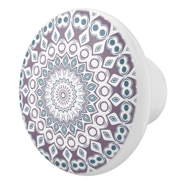 Purple and Blue Geometric Mandala Pattern Ceramic Knob (Right)